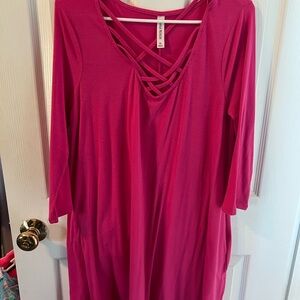 Zenana Outfitters Fuchsia Crisscross Tunic